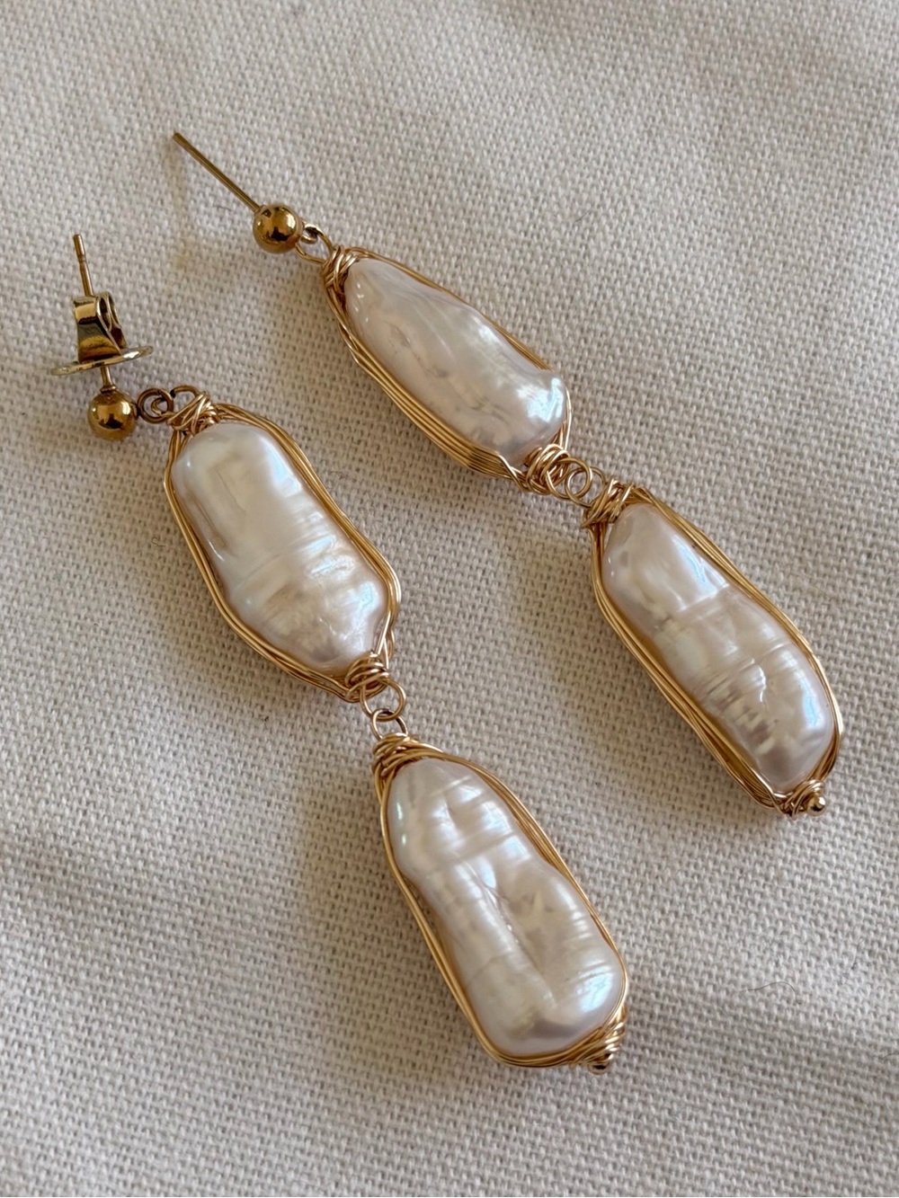 LIKE NEW. Double Pearl Drop Earrings Long Pearl Statement Earrings